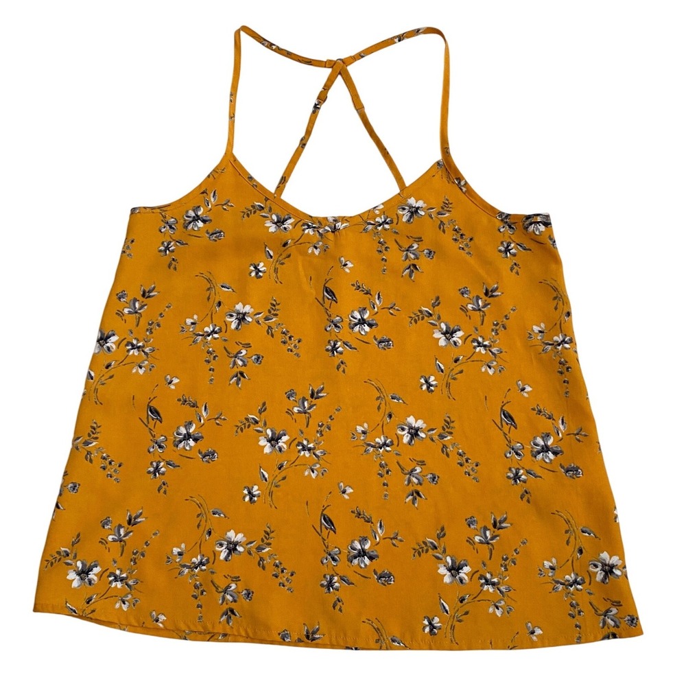 Hollister Women's Strappy Floral Tank Top - Golden XS - EUC